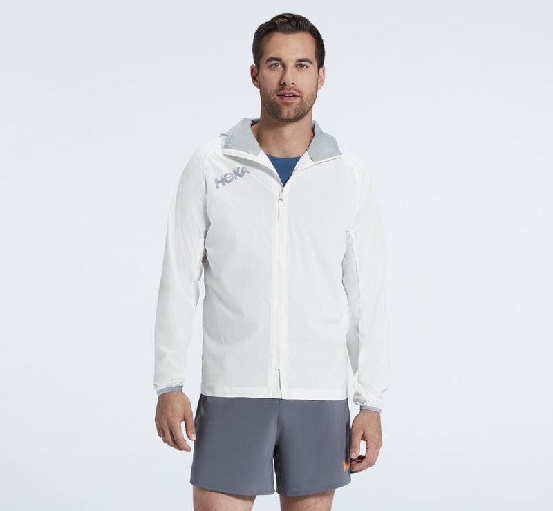 Hoka One One Full-Zip Wind Jacket Homem - Jaqueta Branco | PT-oHLh0Wb